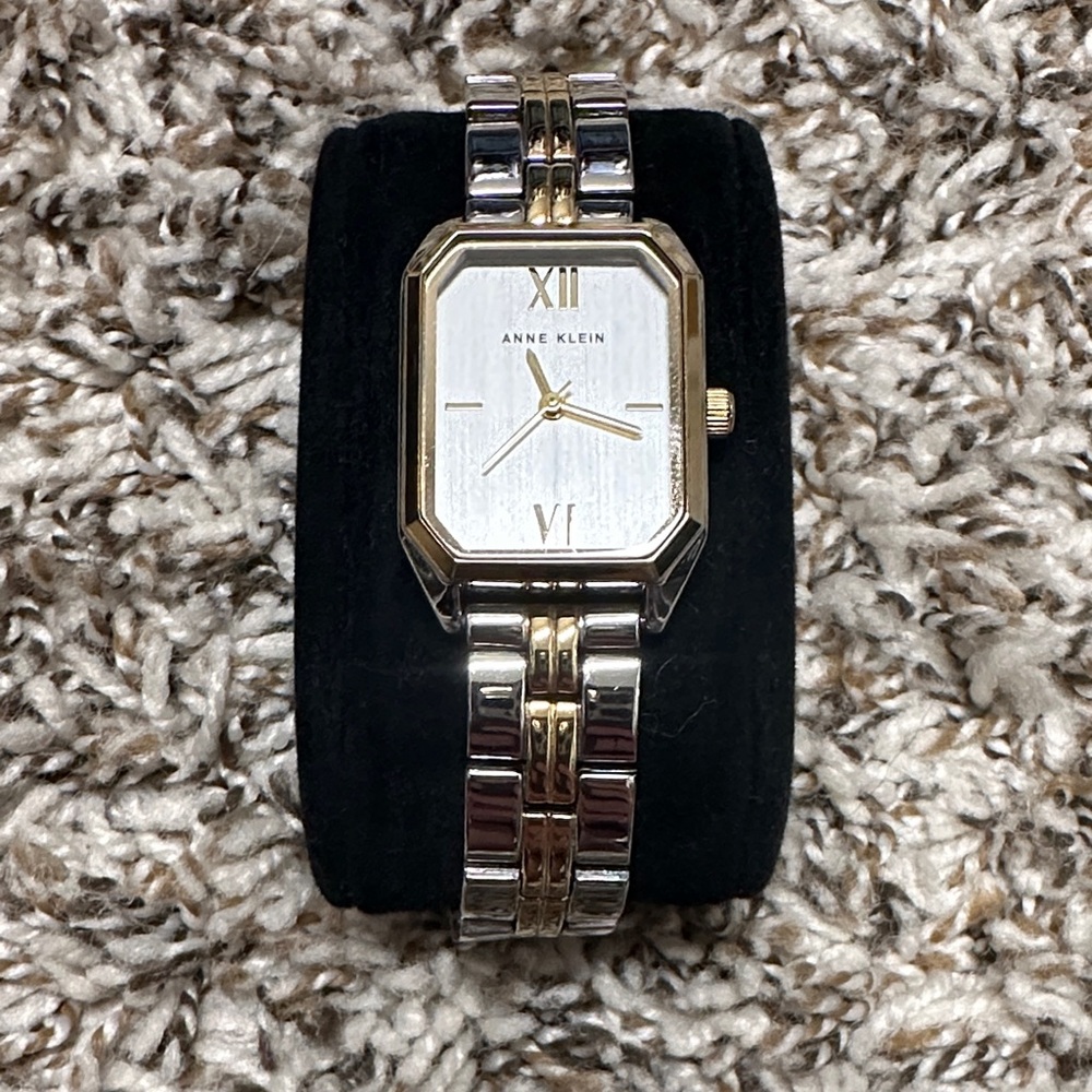 Anne Klein Silver and Gold Rectangular Watch